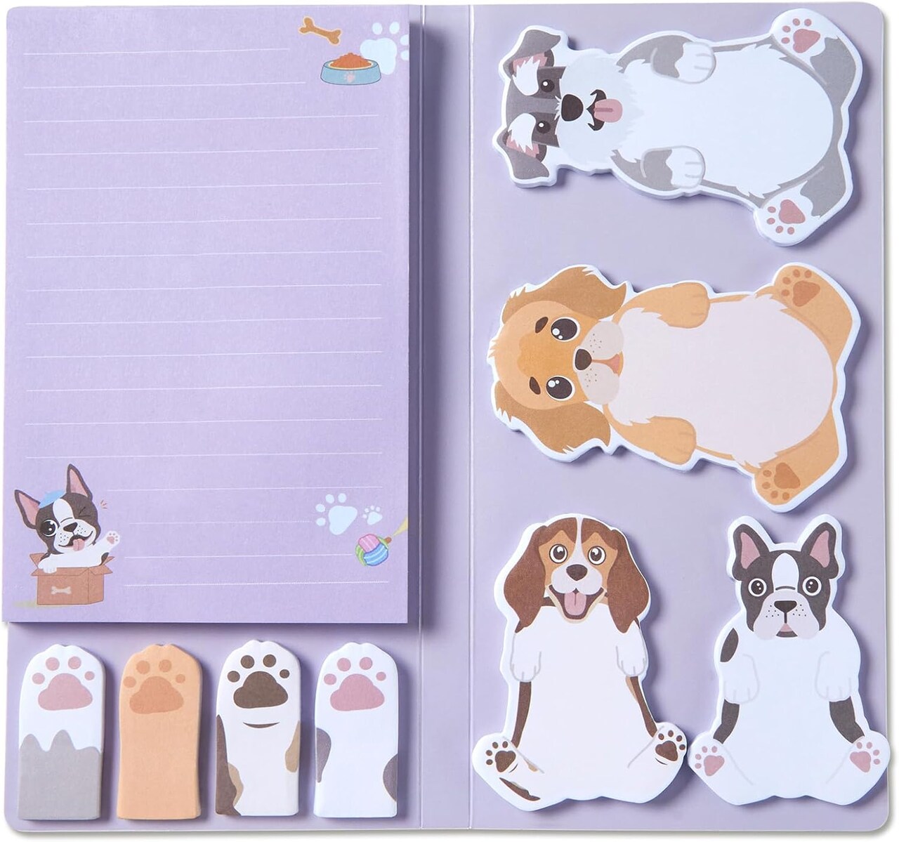 Cute Sticky Notes, Dog Sticky Notes Set Planner Dividers Self-Stick Notes Pads Animal Divider Tabs Bundle Writing Memo for Dog Lovers Home Office School Supplies